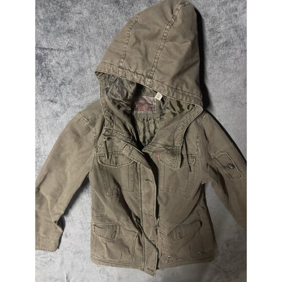 Levi Strauss Co Jacket Womens XS Military Green Canvas Work Core Quilted Hooded - Picture 3 of 9